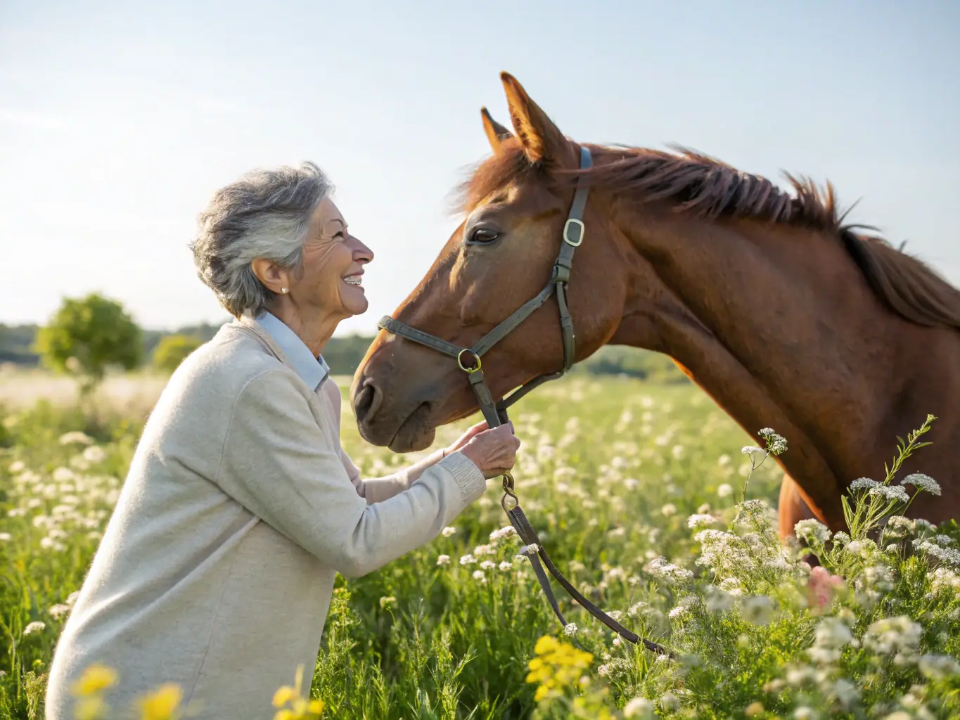 A person with a disability gently stroking a horse's mane, showcasing the therapeutic benefits of equine-assisted therapy.